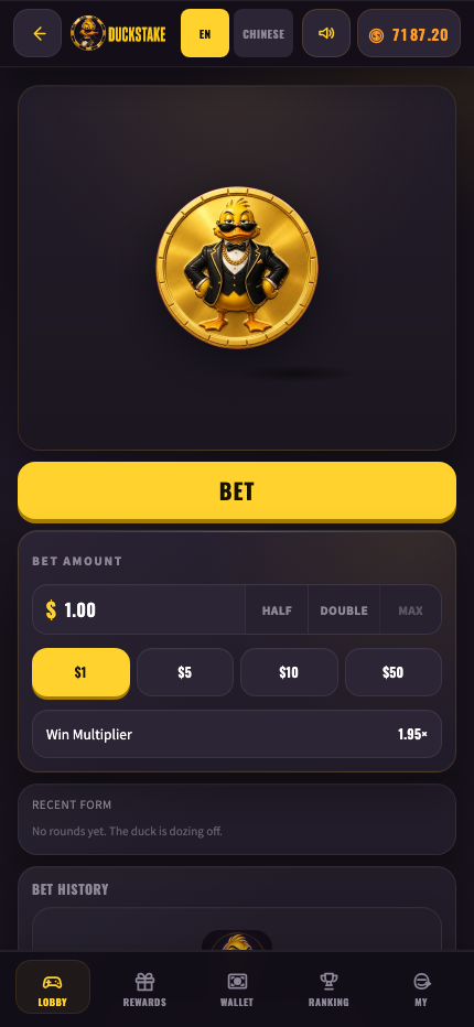 Coinflip side pick inside the DuckStake Mini App