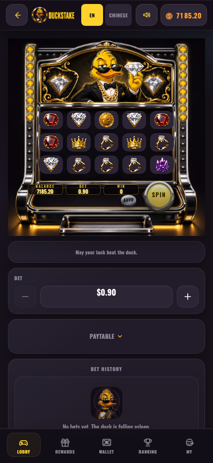 Diamond Slots jewel reels inside the DuckStake Mini App