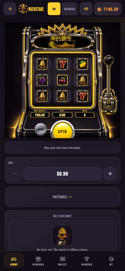 777 Slots cabinet reels inside the DuckStake Mini App